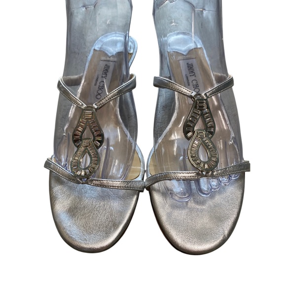 Jimmy Choo Metallic Silver kitten Heels size 37.5 - Picture 2 of 8